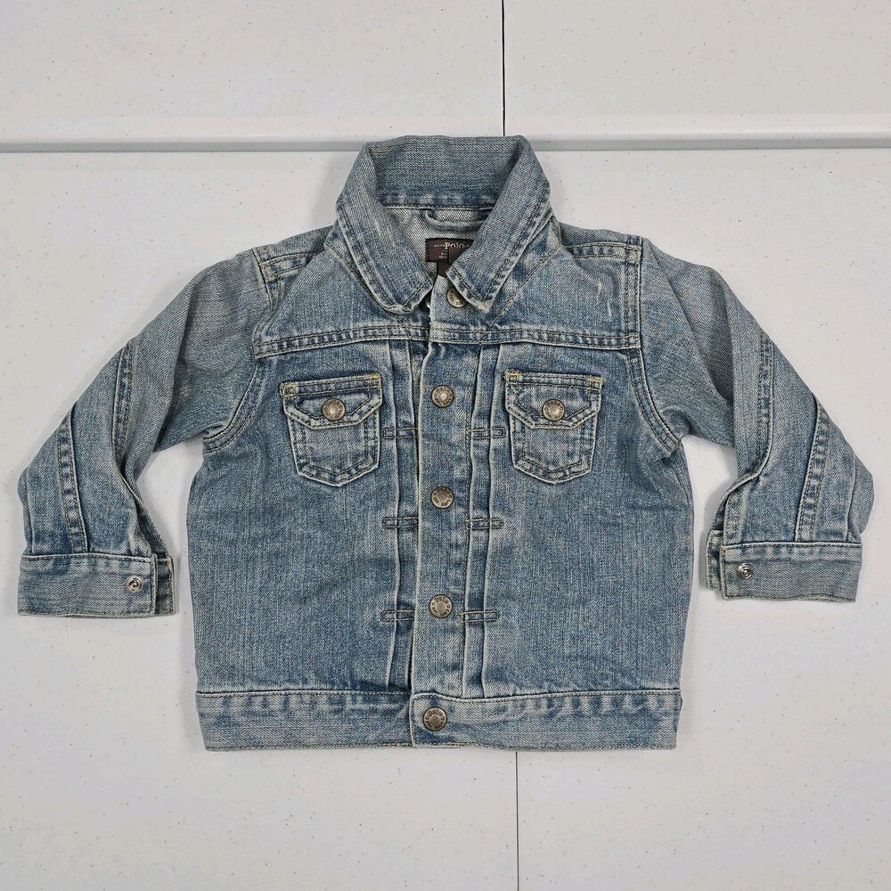 Vintage Polo Ralph Lauren Girls Toddler 2T/24 Mo Denim Trucker Jacket Dungarees